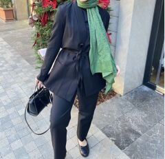 Siyah Cepli Kuşaklı Ceket