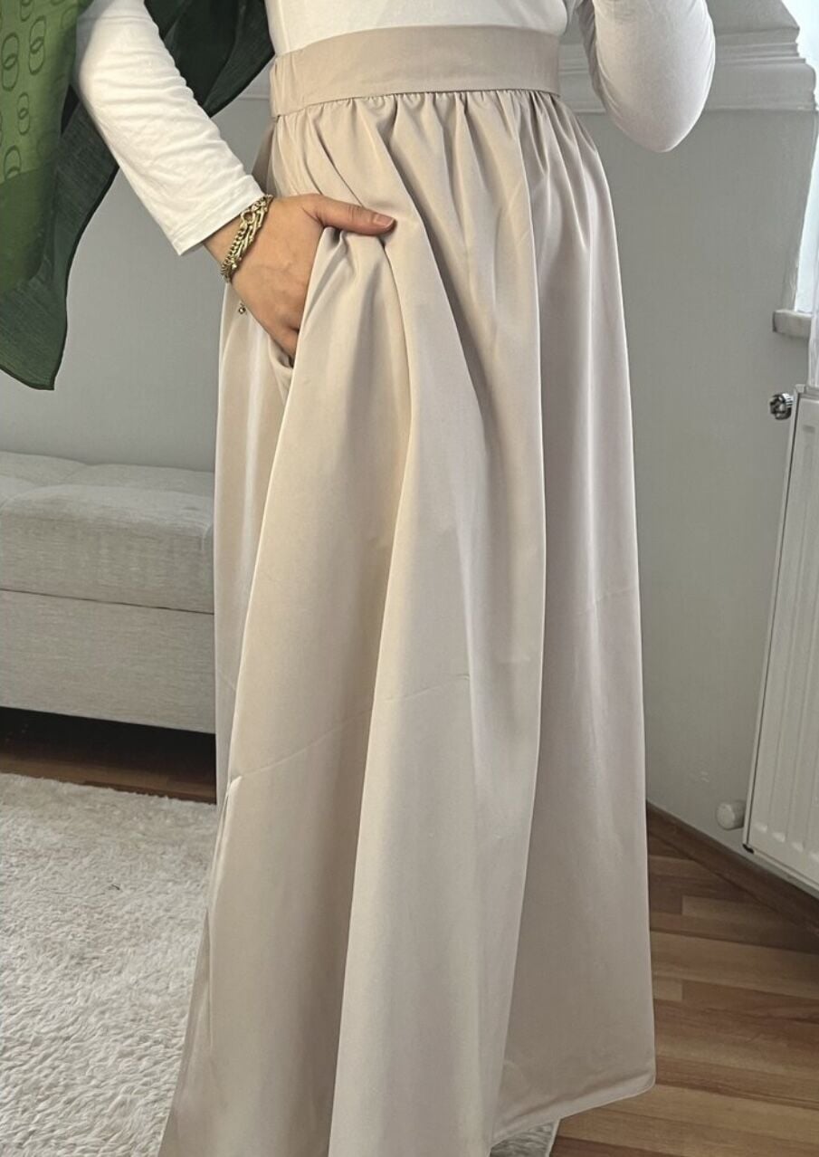 Taş Renk Pileli Etek