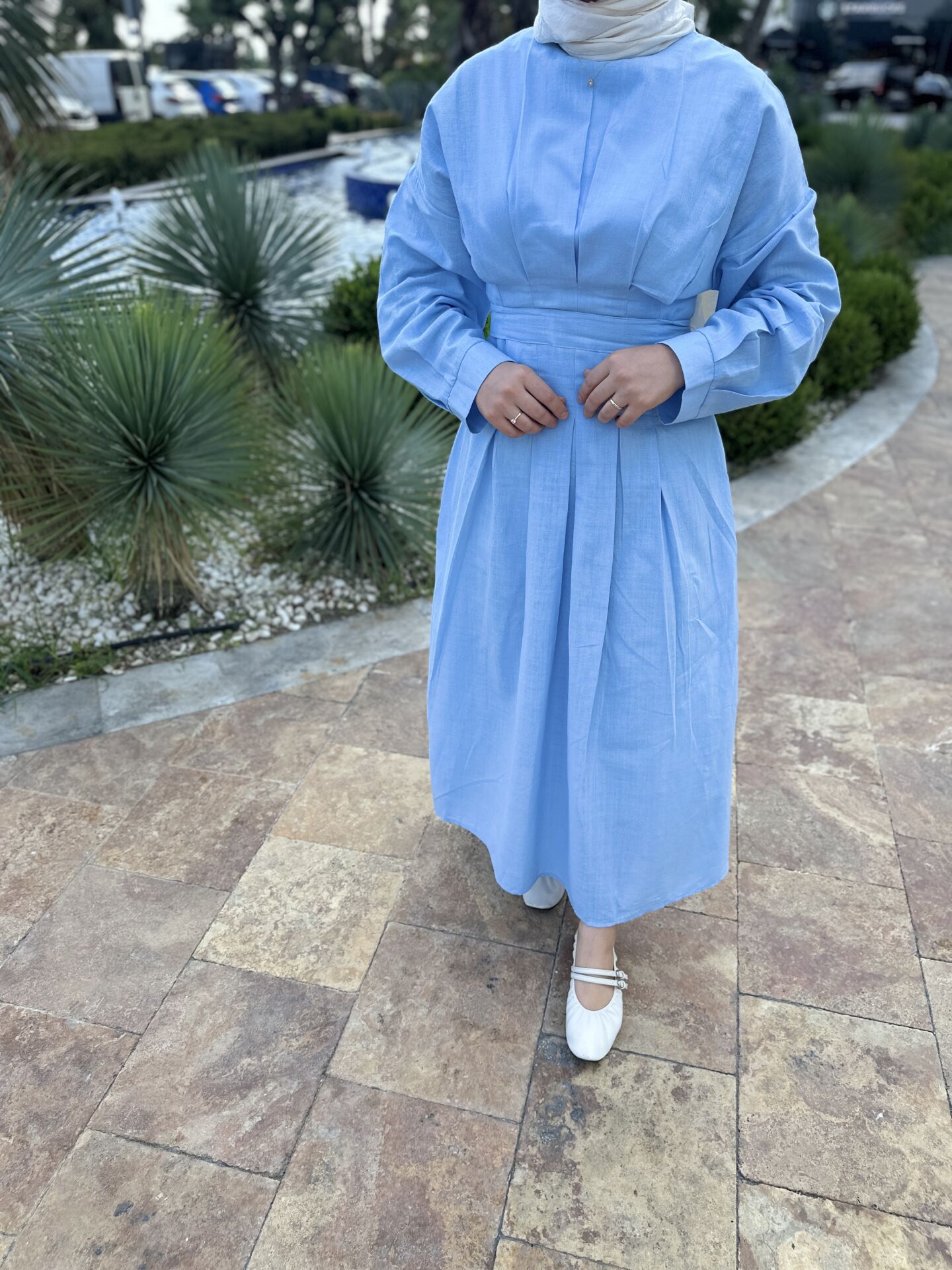 Bebe Mavisi Belden Oturtmalı Elbise