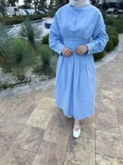 Bebe Mavisi Belden Oturtmalı Elbise