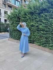 Bebe Mavisi Belden Oturtmalı Elbise
