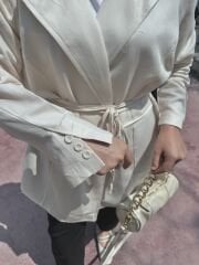 Krem Keten Blazer Ceket