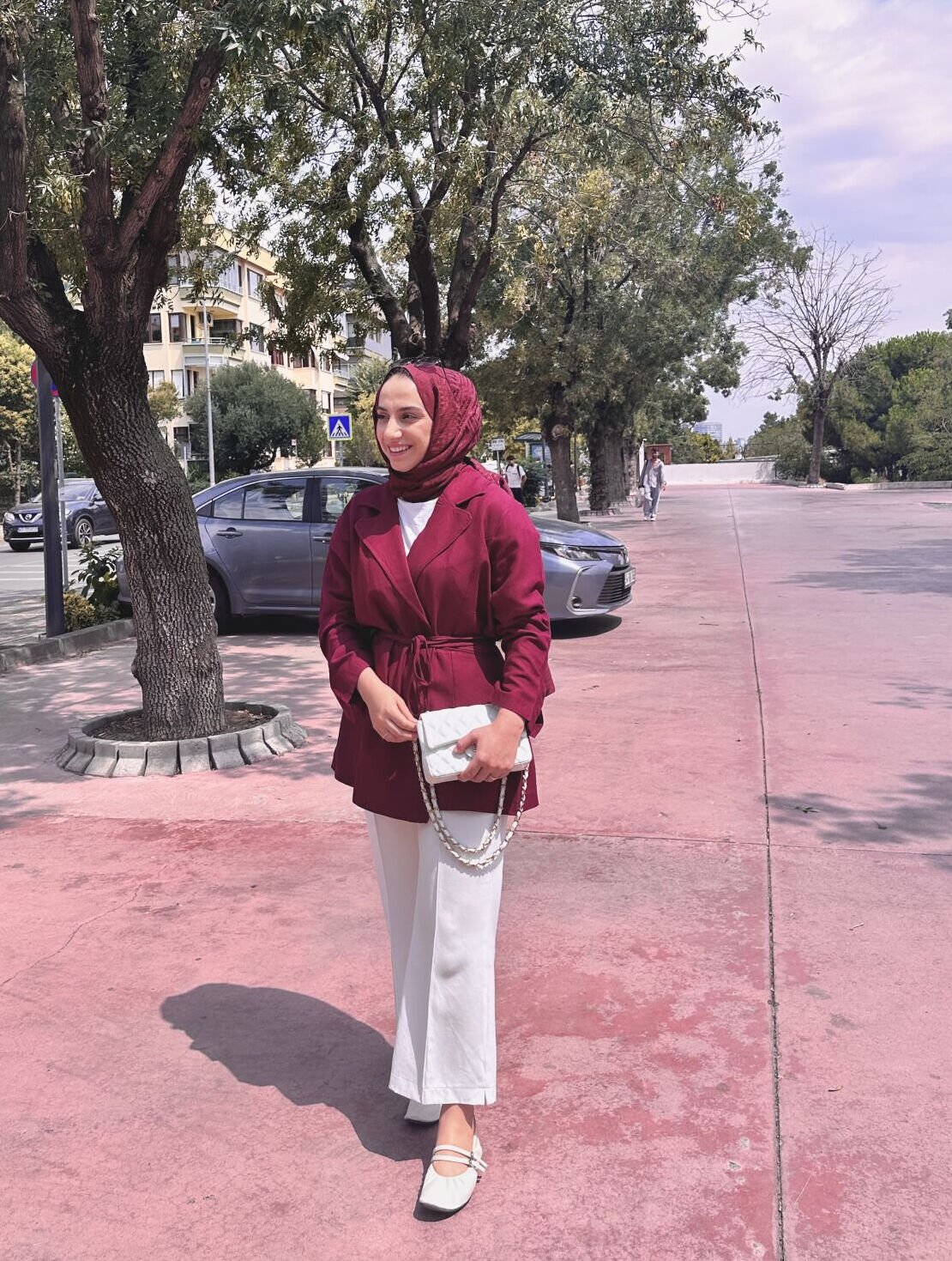 Bordo Keten Blazer Ceket