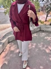 Bordo Keten Blazer Ceket