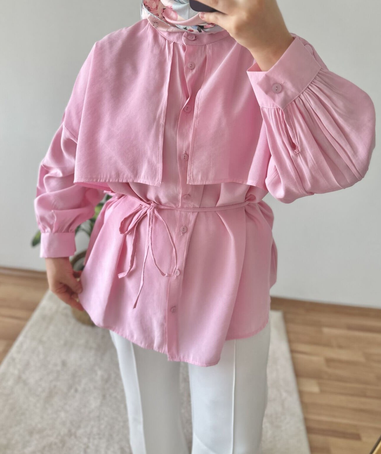 Toz Pembe Tensel Gömlek