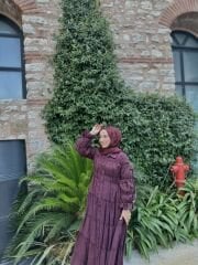 Pamuk Volan Astarlı Elbise Bordo