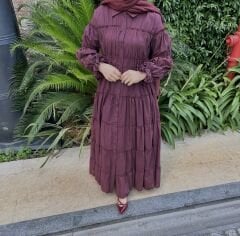 Pamuk Volan Astarlı Elbise Bordo