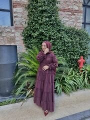 Pamuk Volan Astarlı Elbise Bordo