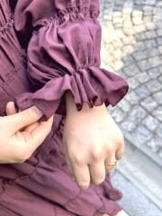 Pamuk Volan Astarlı Elbise Bordo