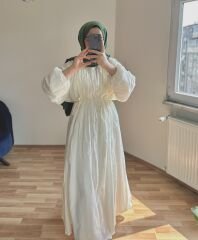 Pile Detaylı Pamuk Vual Elbise