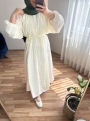 Pile Detaylı Pamuk Vual Elbise