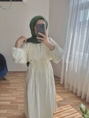 Pile Detaylı Pamuk Vual Elbise