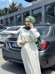 Pile Detaylı Pamuk Vual Elbise