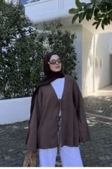 Salaş Kol Ham Keten Kimono Kahverengi