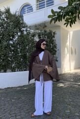 Salaş Kol Ham Keten Kimono Kahverengi