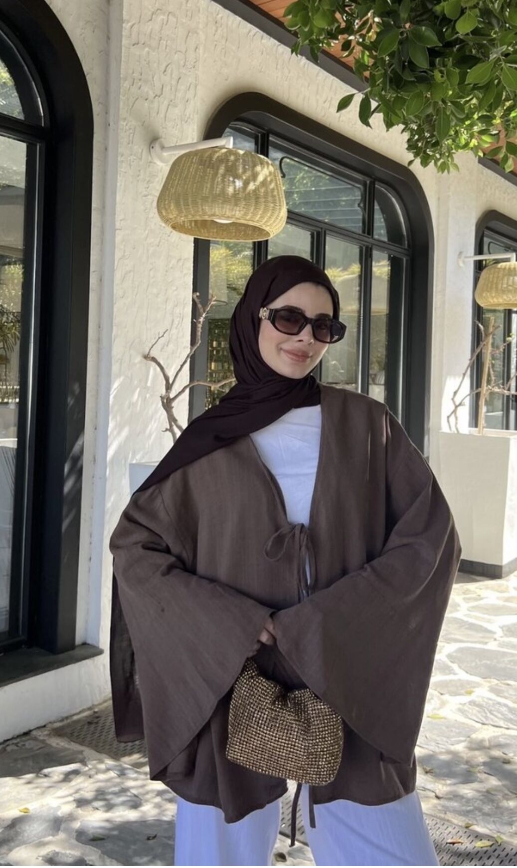 Salaş Kol Ham Keten Kimono Kahverengi