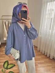 Omuz Pileli Gömlek İndigo