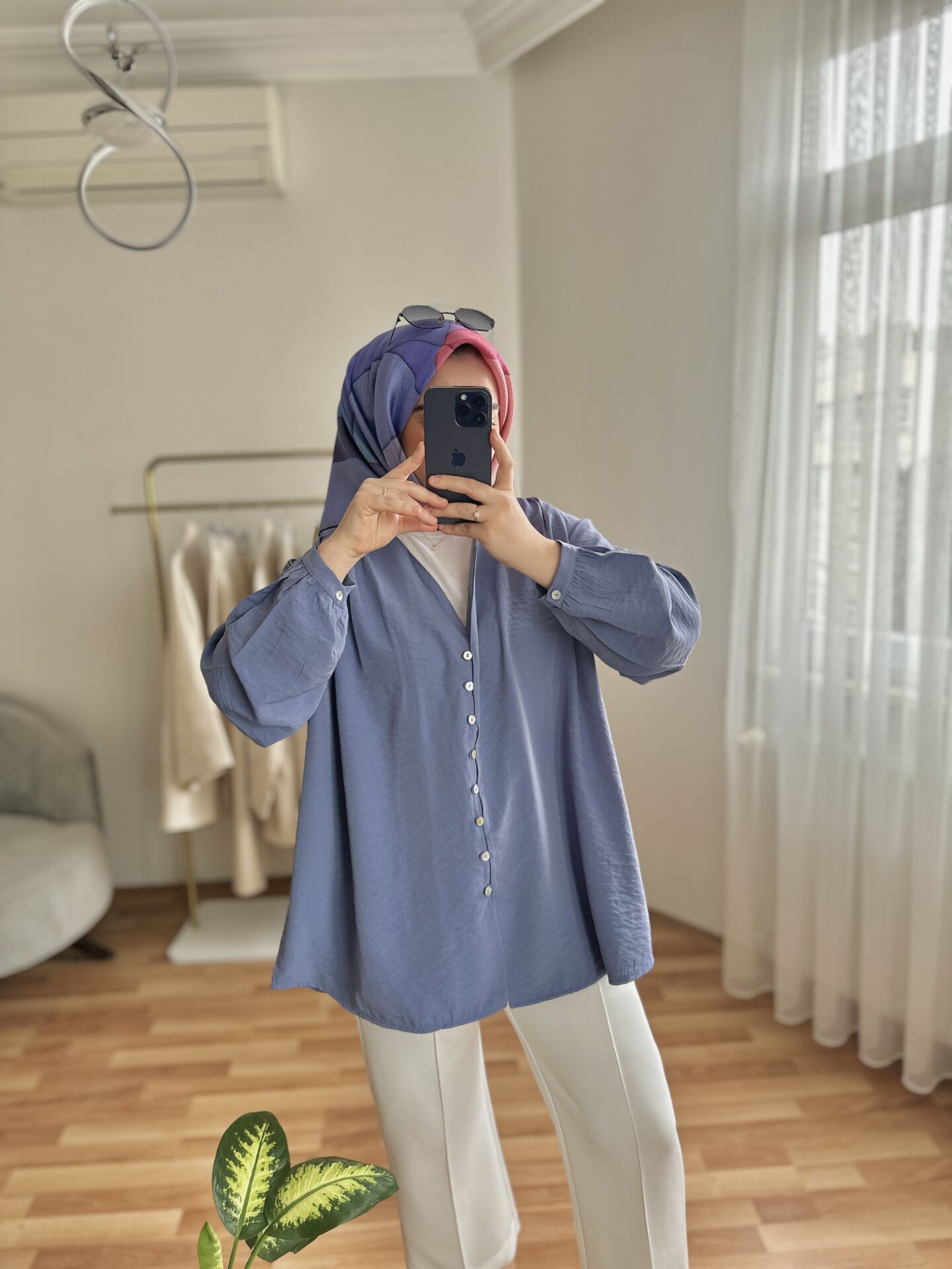 Omuz Pileli Gömlek İndigo