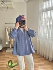 Omuz Pileli Gömlek İndigo