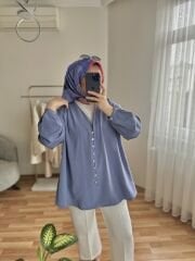 Omuz Pileli Gömlek İndigo