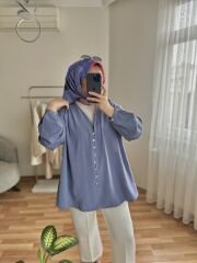 Omuz Pileli Gömlek İndigo