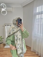 Çiçek Desenli Şal Yeşil