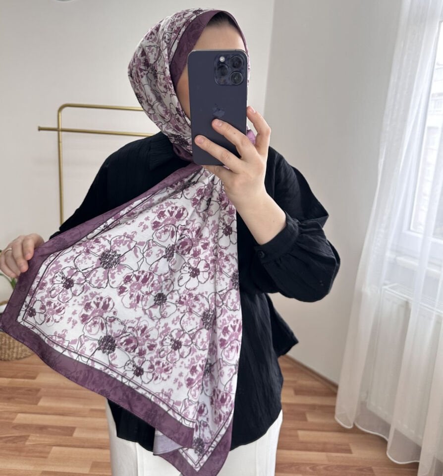 Çiçek Desenli Şal  Mürdüm