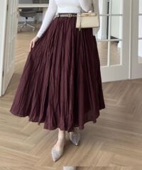 Pamuk Vual Kırışık Etek Bordo