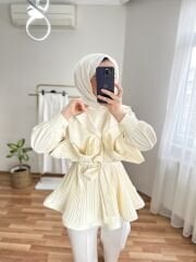 Piliseli Grenli Premium Ceket  Ekru