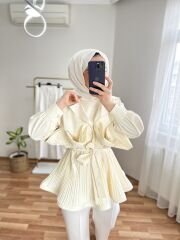 Piliseli Grenli Premium Ceket  Ekru