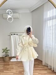 Piliseli Grenli Premium Ceket  Ekru