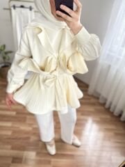 Piliseli Grenli Premium Ceket  Ekru