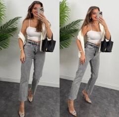 Kesik Paça Mom Jean