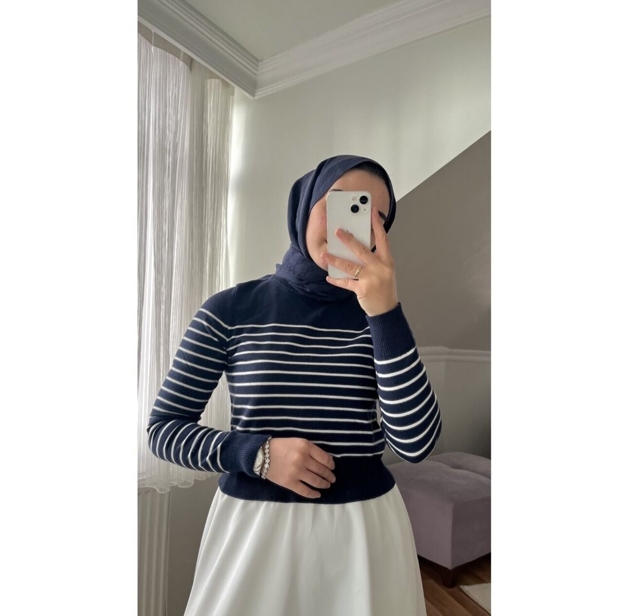 Çizgili Lacivert Bluz