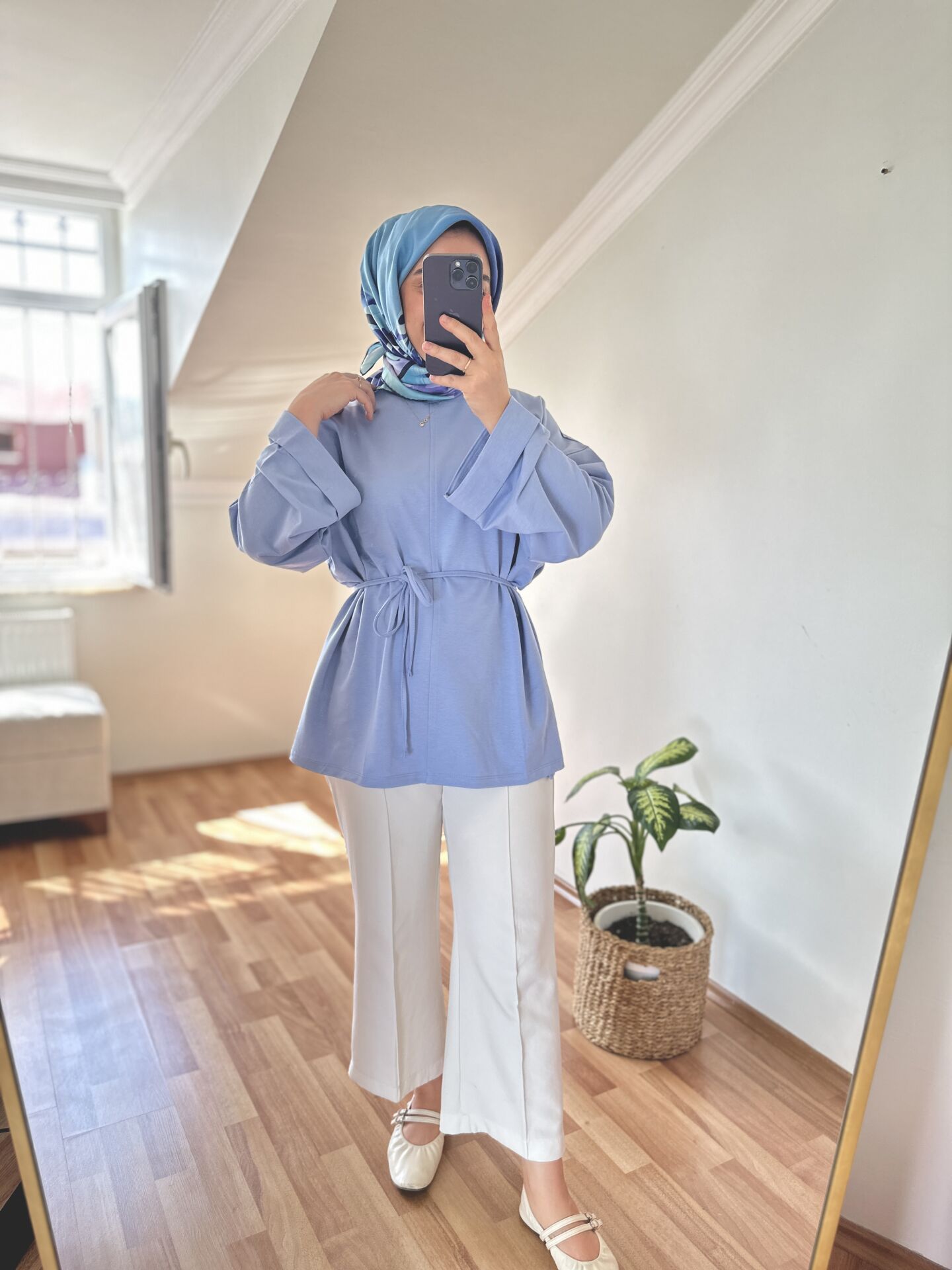 Bağlamalı Yanı Yırtmaç Detay Sweat Mavi