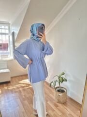 Bağlamalı Yanı Yırtmaç Detay Sweat Mavi