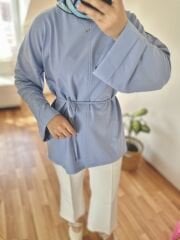 Bağlamalı Yanı Yırtmaç Detay Sweat Mavi