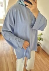 Bağlamalı Yanı Yırtmaç Detay Sweat Mavi