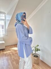 Bağlamalı Yanı Yırtmaç Detay Sweat Mavi