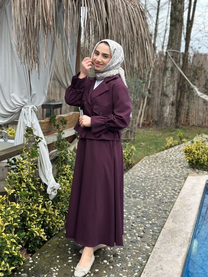 Trenç Etekli Takım Mürdüm