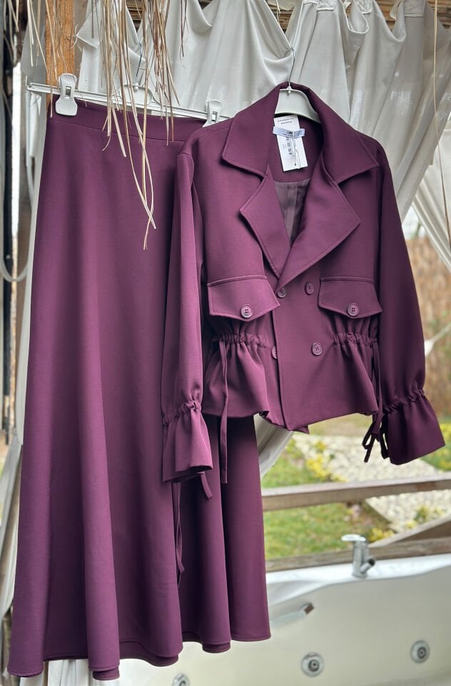 Trenç Etekli Takım Mürdüm