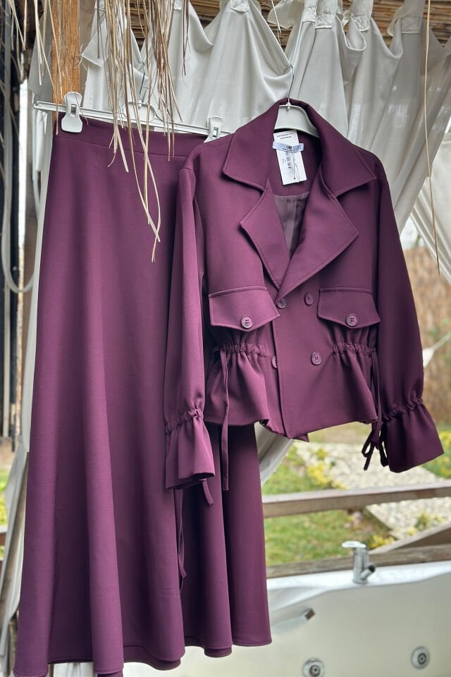 Trenç Etekli Takım Mürdüm