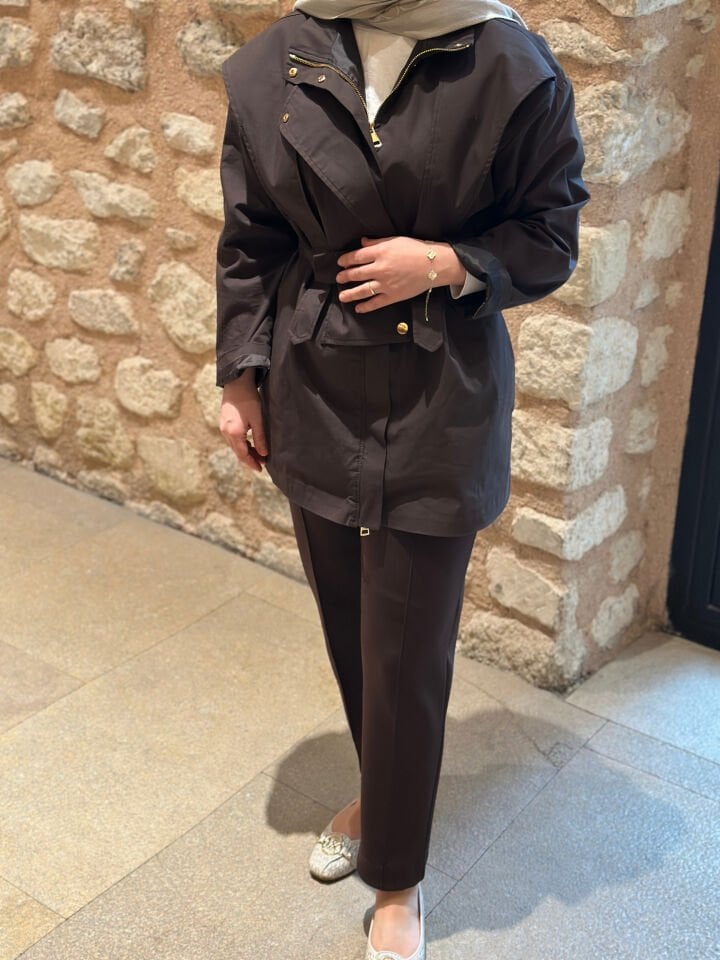 Premium Tasarım Trençkot Kahverengi