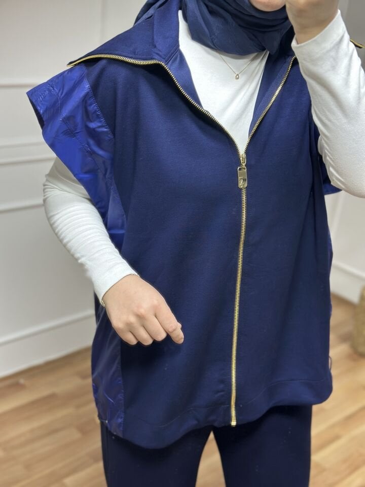 Garni Yaka Yelekli Takım Lacivert