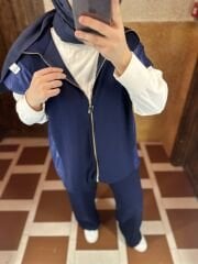 Garni Yaka Yelekli Takım Lacivert