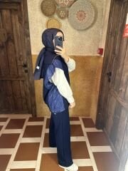 Garni Yaka Yelekli Takım Lacivert