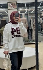 Nakışlı Campus Sweat Beyaz