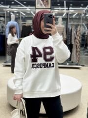 Nakışlı Campus Sweat Beyaz