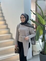 Bel Bağcıklı Triko - Vizon