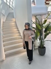 Bel Bağcıklı Triko - Vizon